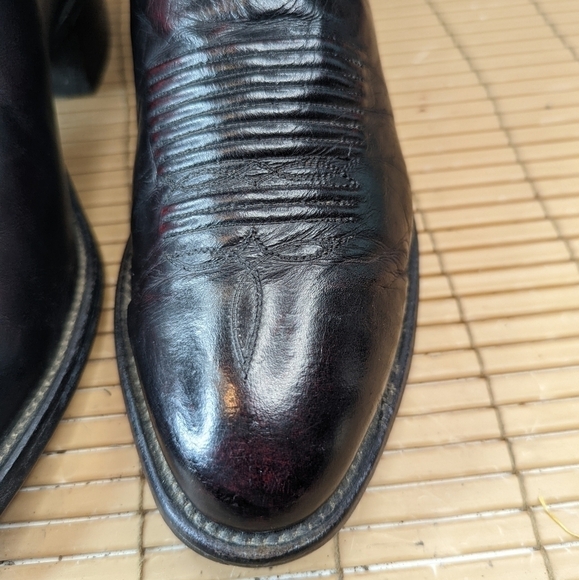 Lucchese 2000 Black Cherry Leather Cowboy Boots men's sz 8.5 2E Very Good Condit - Picture 4 of 12